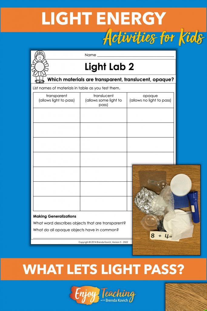 To help kids discriminate between transparent, translucent, and opaque objects, ask them to shine a flashlight on the wall. Then they will place different materials between the flashlight and wall to see if any light shines through.