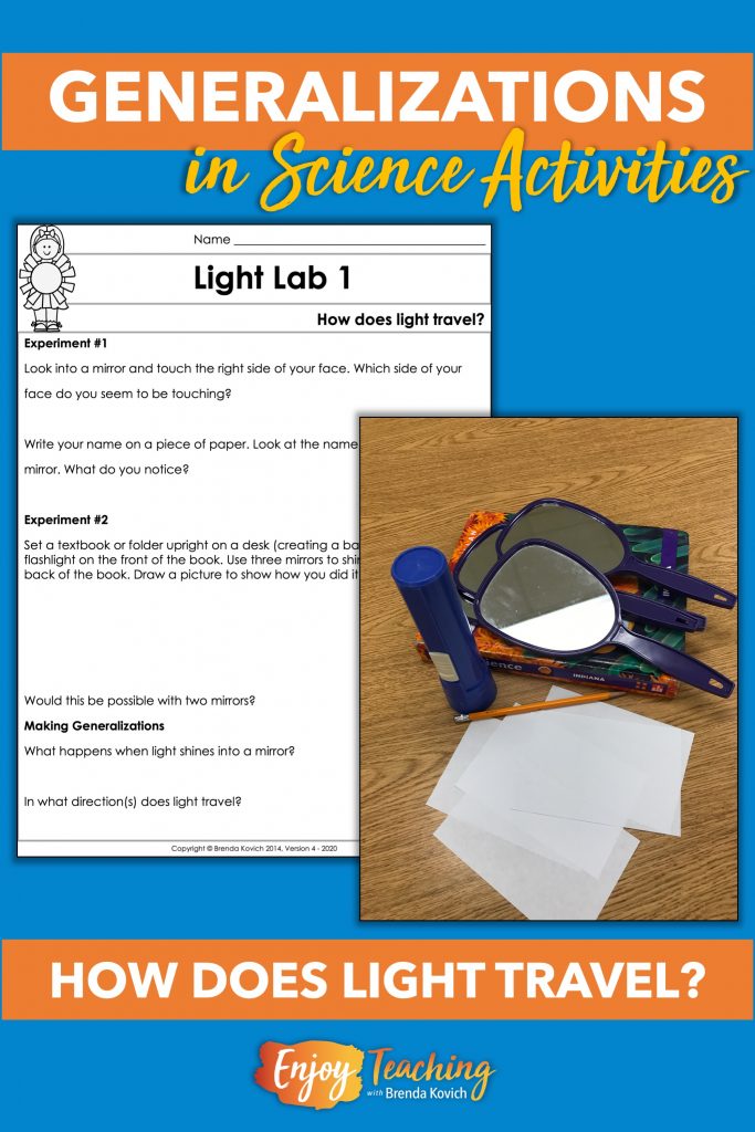 At their first light station, kids make generalizations about how light travels.