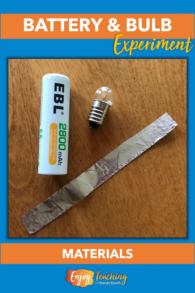 For this battery and bulb experiment, you'll need only three materials: a bulb, a battery, and a piece of aluminum foil.
