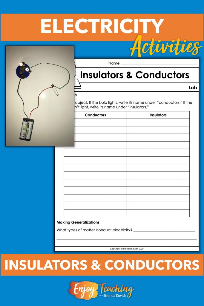 When teaching electricity, don't forget to include insulators and conductors. Kids can set up their own tester with a bulb, batteries, and three wires.