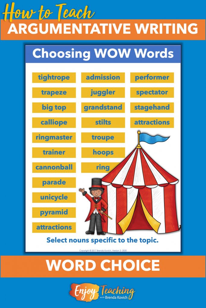 Strategies for great essays include choosing specific nouns and active verbs.