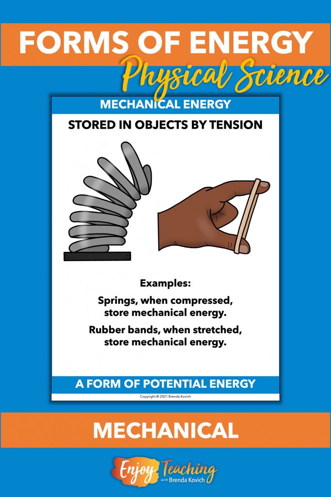 Mechanical energy occurs when energy is stored through tension, like a spring or rubber band.