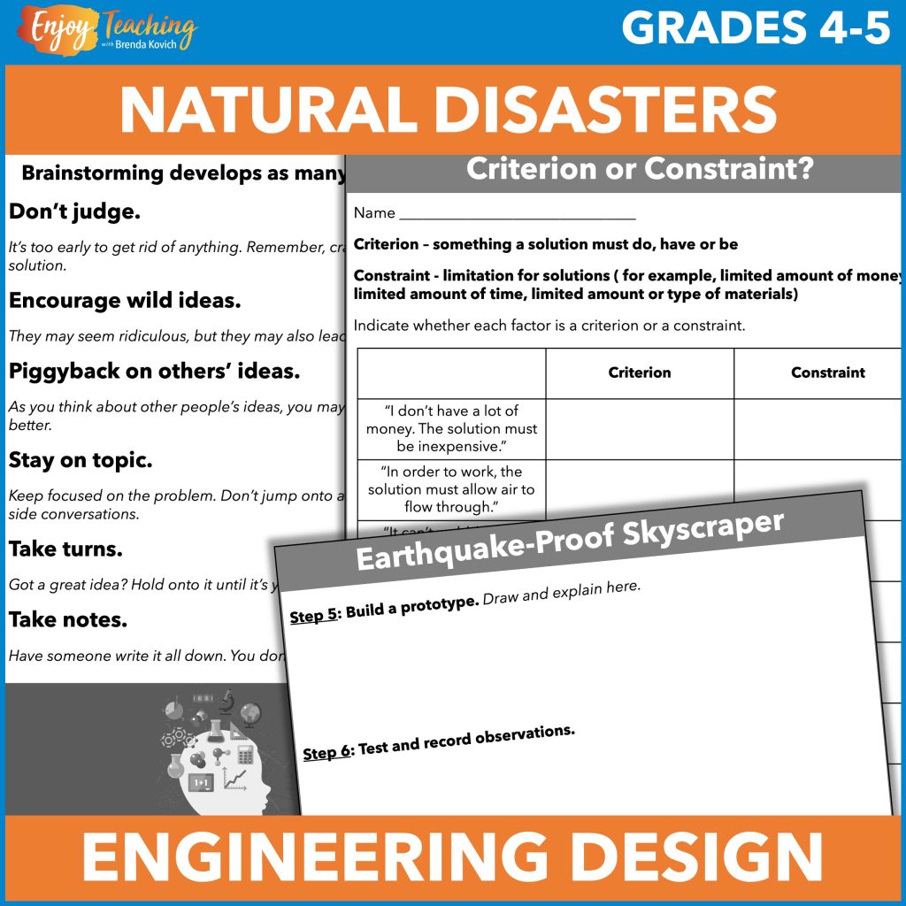 Kids learn the steps in the engineering design process through a set of scaffolded problems involving natural disasters and their impacts on humans.