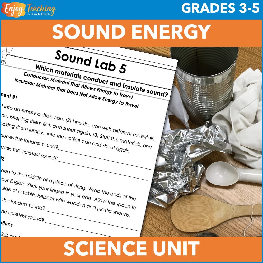 Kids explore sound energy concepts through a variety of hands-on activities. For example, they stuff different materials (a soft cloth, aluminum foil) into a metal can to investigate insulators and conductors.