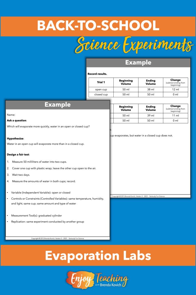 Looking for super simple back-to-school science experiments? Try this evaporation lab. It starts with an example.