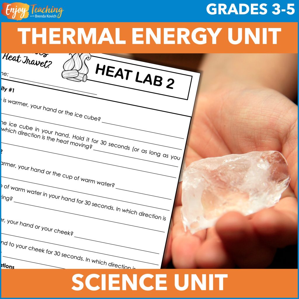 A variety of hands-on activities let kids explore thermal energy. For example, holding an ice cube in your hand illustrates the transfer of energy.