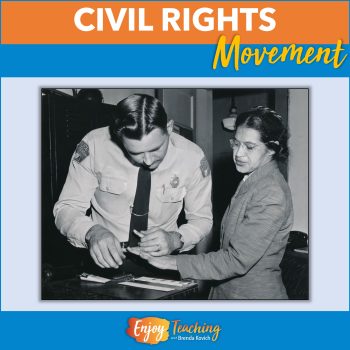 Complete Civil Rights Movement lesson plans include vocabulary, reading passage, questions, timeline and map.